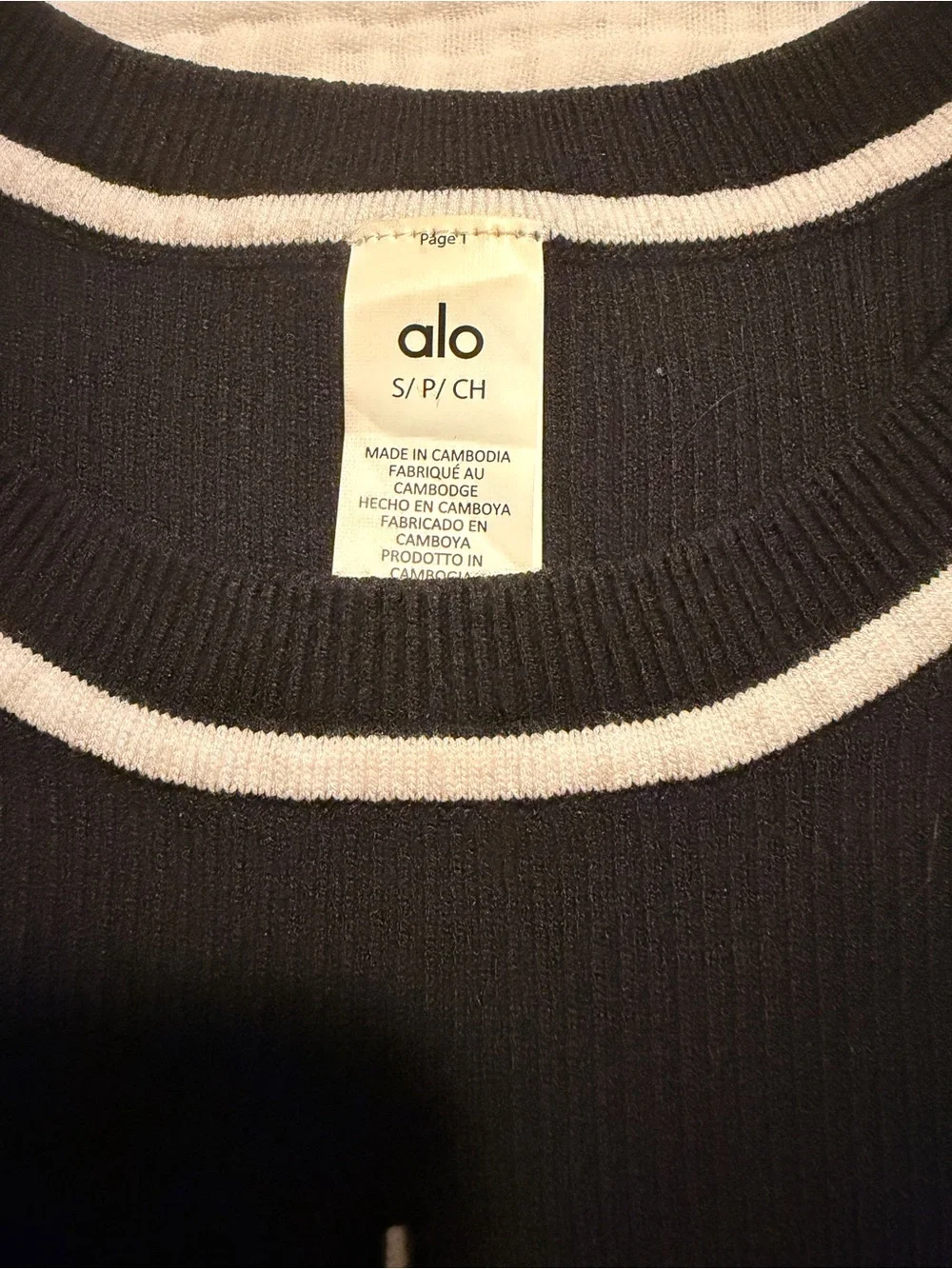 ALO Yoga Black Ribbed Cropped Tank with White Trim size Small